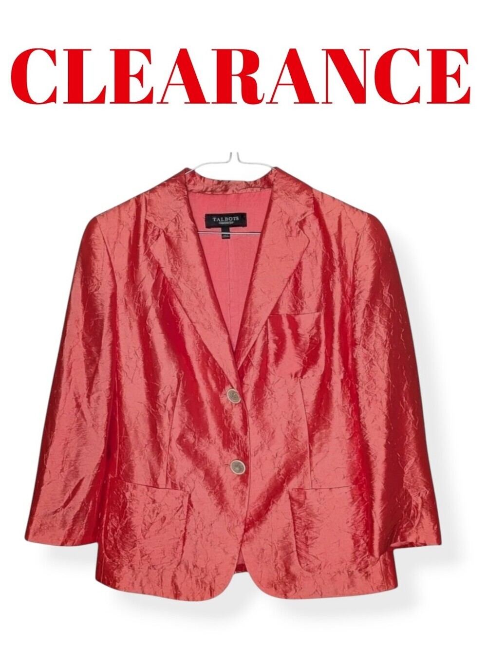 Talbots Coral Silk-Blend Crinkle Texture Blazer Shiny Statement Jacket NO OFFERS
